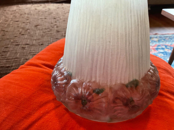 Antique 1920's Reverse Painted Embossed Glass Floral Light Shade