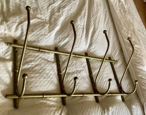 Vintage faux bamboo  Brass gold tone wall Coat & Hat Rack