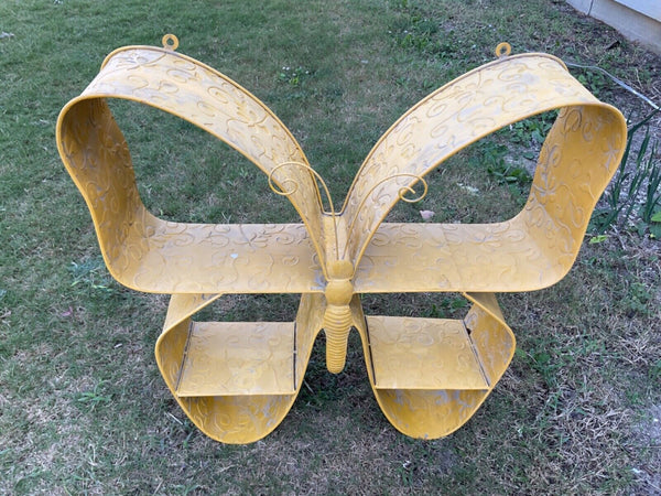 Vintage yellow Butterfly  metal Shelf 2 Tier Wall Mount table top standing