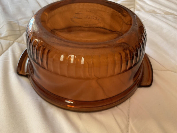 VINTAGE ANCHOR HOCKING AMBER 1 QT ROUND CASSEROLE BAKING DISH & Lid 1436 EUC