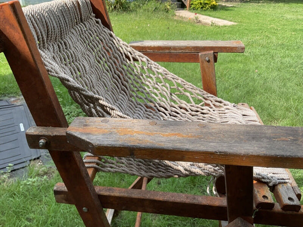 Vintage rare Hatteras Hammocks Woven Rope stool chair seat wood wooden