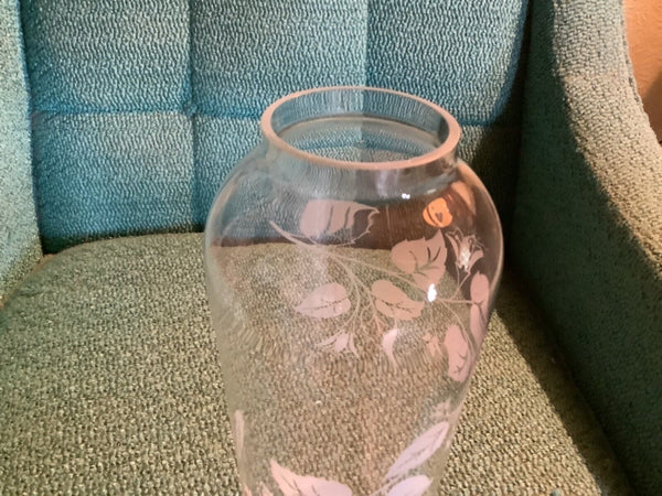 Vtg Clear Glass Etched leaf Hurricane Lamp light fixture chandelier Chimney