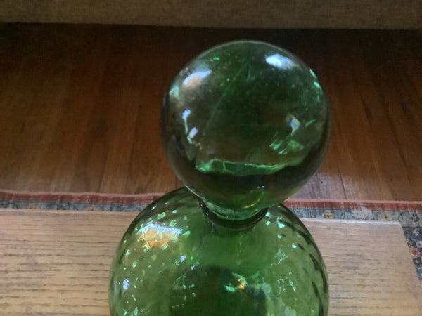 VTG Green Decanter Genie Bottle Diamond Pattern MCM mid century modern