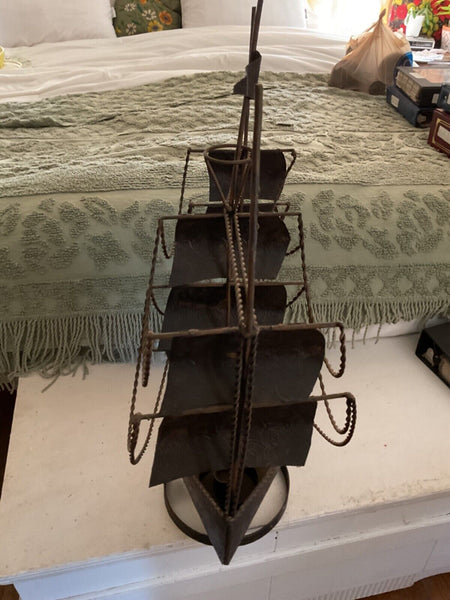 Large Vintage 1960's Lamp Metal Pirate Ship Hand Forged Copper  brass Finish
