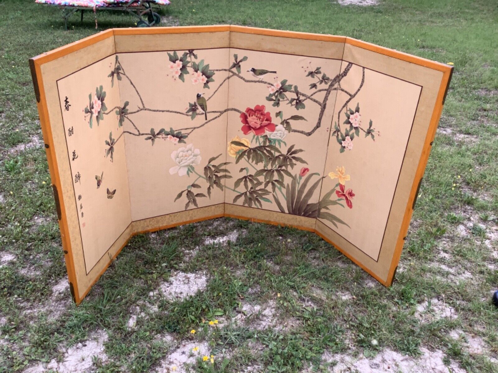 Vtg  Asian China Japanese Folding Screen 72"x 36” Wall Art Room Divider floral