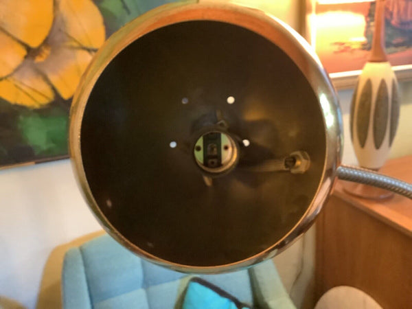 Atomic Eyeball Orb Arc Pole Floor Lamp Gold brass MCM Vintage mid century modern