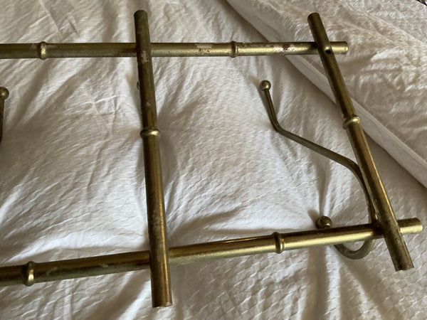 Vintage faux bamboo  Brass gold tone wall Coat & Hat Rack