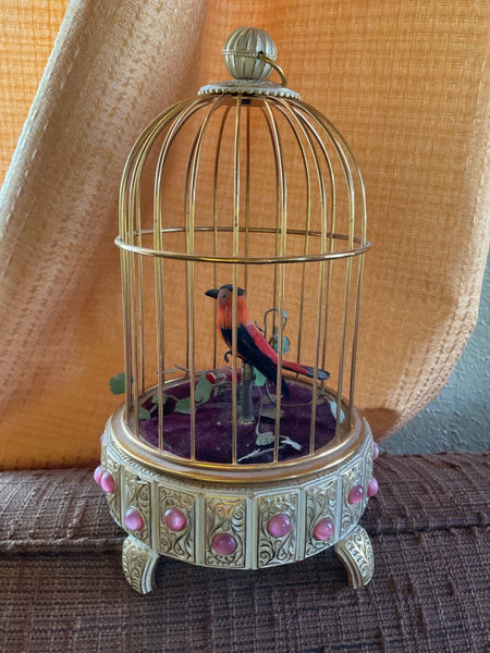 Vtg Robert & Otto Eschle Automaton Singing red  Bird birdcage cage as is