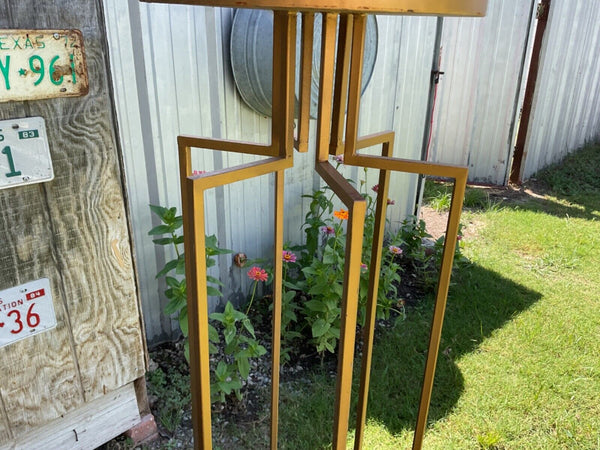 Vtg Pillar Pedestal Plant Stand Display Art Gold Heavy Iron Metal wedding