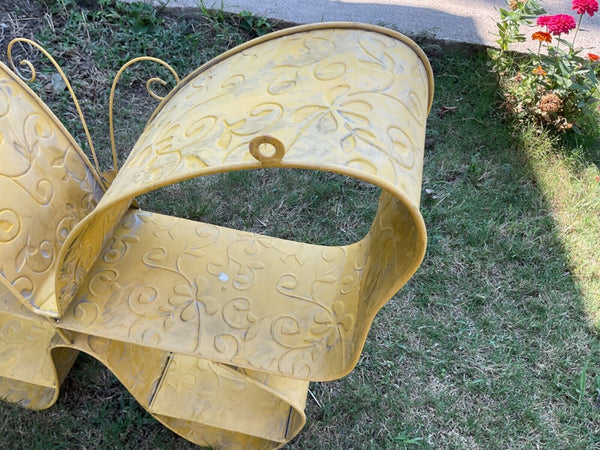 Vintage yellow Butterfly  metal Shelf 2 Tier Wall Mount table top standing