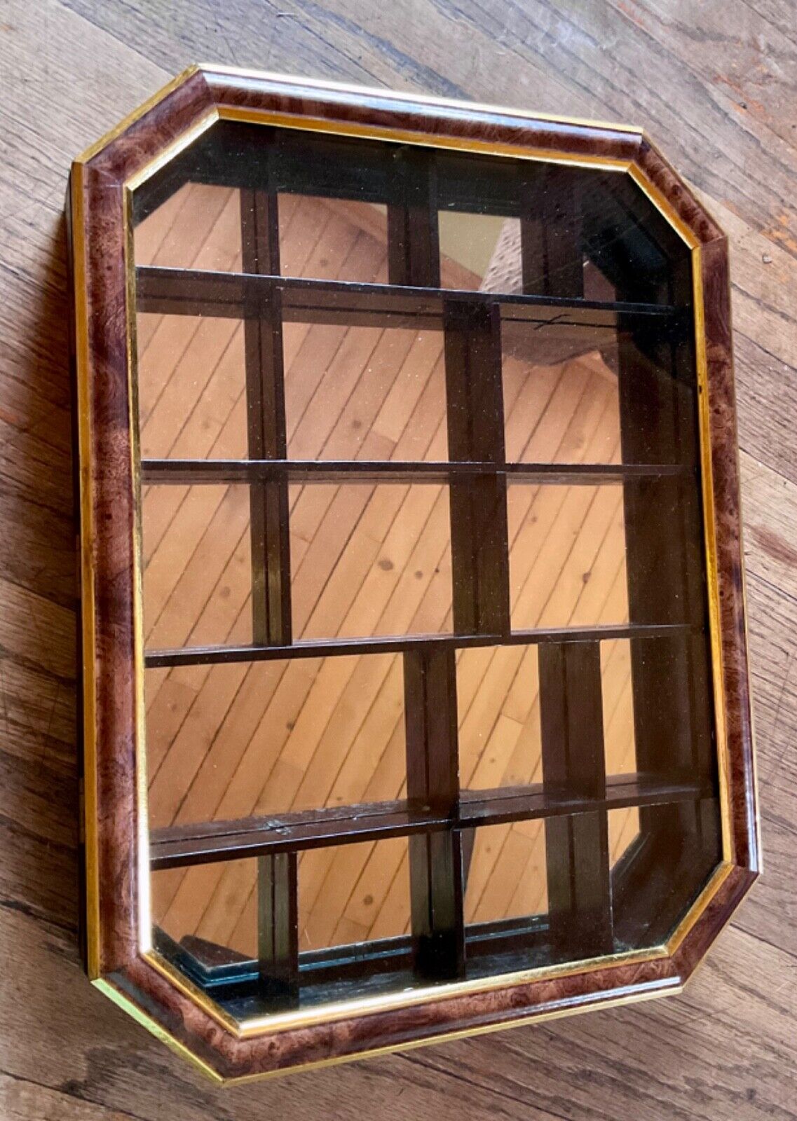 Vtg Wood Glass Curio Cabinet Display Case Wall Shadow Box Dollhouse Miniatures