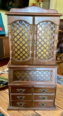 Vintage 1970s Centurion Wood Jewelry Box Miniature China Hutch Dresser chest