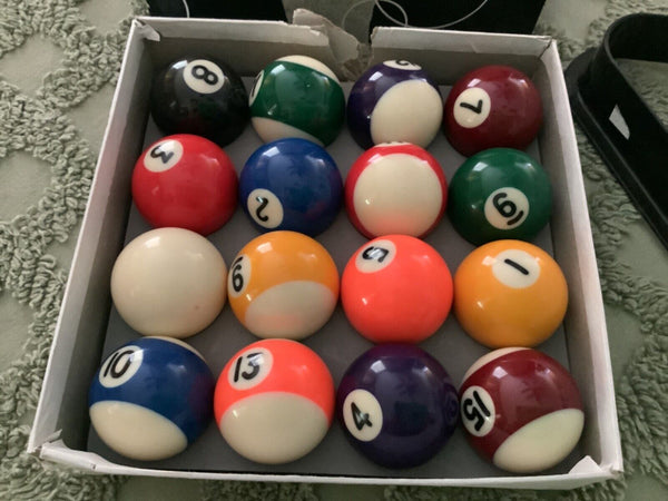 16 Vintage Mini Billiard Ball Set - Small Pool Balls - 1.5" with box triangle