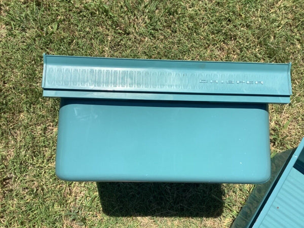 Pair Vtg 1950s Turquoise bluE metal  Refrigerator Vegetable Drawer Crisper Bins