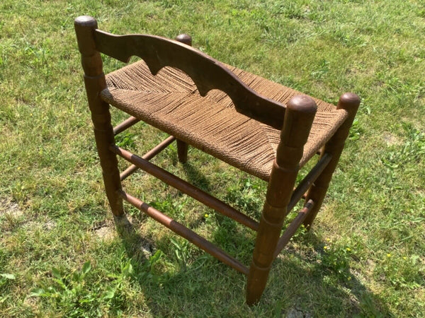 Vintage Antique Wood Colonial Shaker Woven Rush Seat Ottoman  Foot Stool