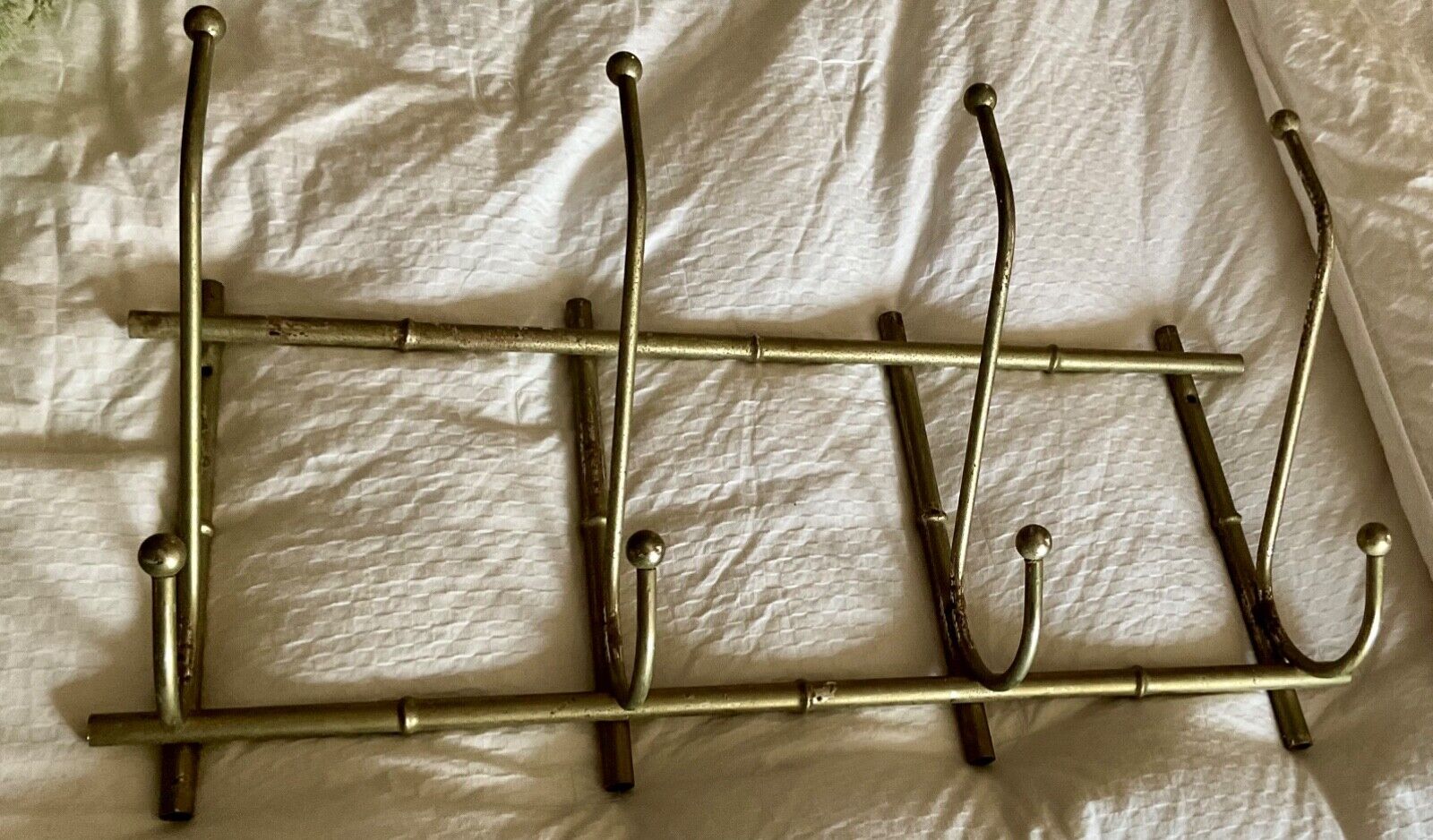 Vintage faux bamboo  Brass gold tone wall Coat & Hat Rack