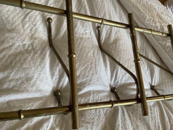 Vintage faux bamboo  Brass gold tone wall Coat & Hat Rack