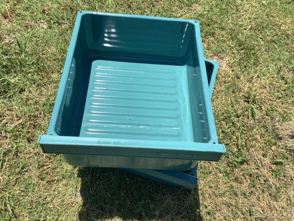 Pair Vtg 1950s Turquoise bluE metal  Refrigerator Vegetable Drawer Crisper Bins