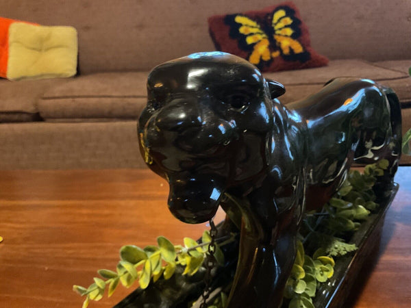 Vintage 1953  LANE CO  Ceramic Black Panther  TV Light Lamp NICE Works MCM 15”