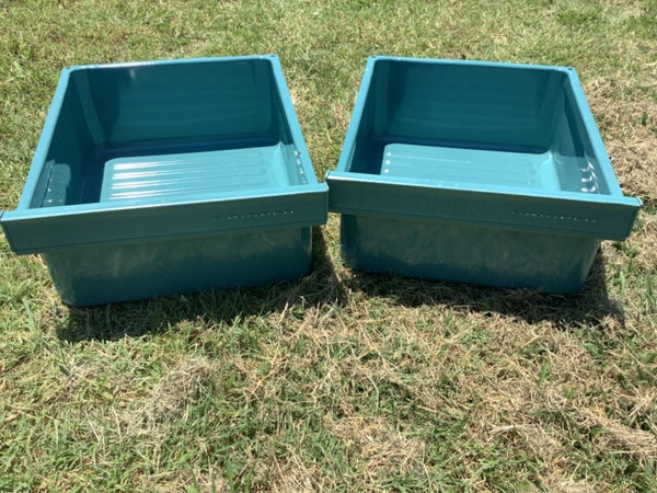 Pair Vtg 1950s Turquoise bluE metal  Refrigerator Vegetable Drawer Crisper Bins