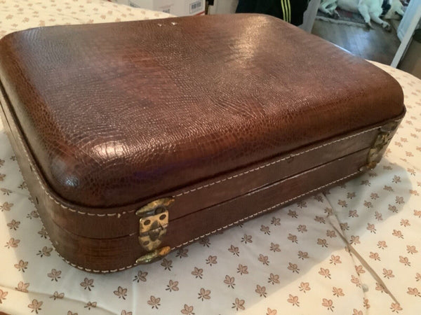Vintage Olympic Luggage Corp Suitcase faux alligator crocodile Brown