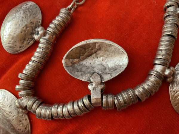 Modernist Industrial  Metal silver necklace Turkish coin Vintage