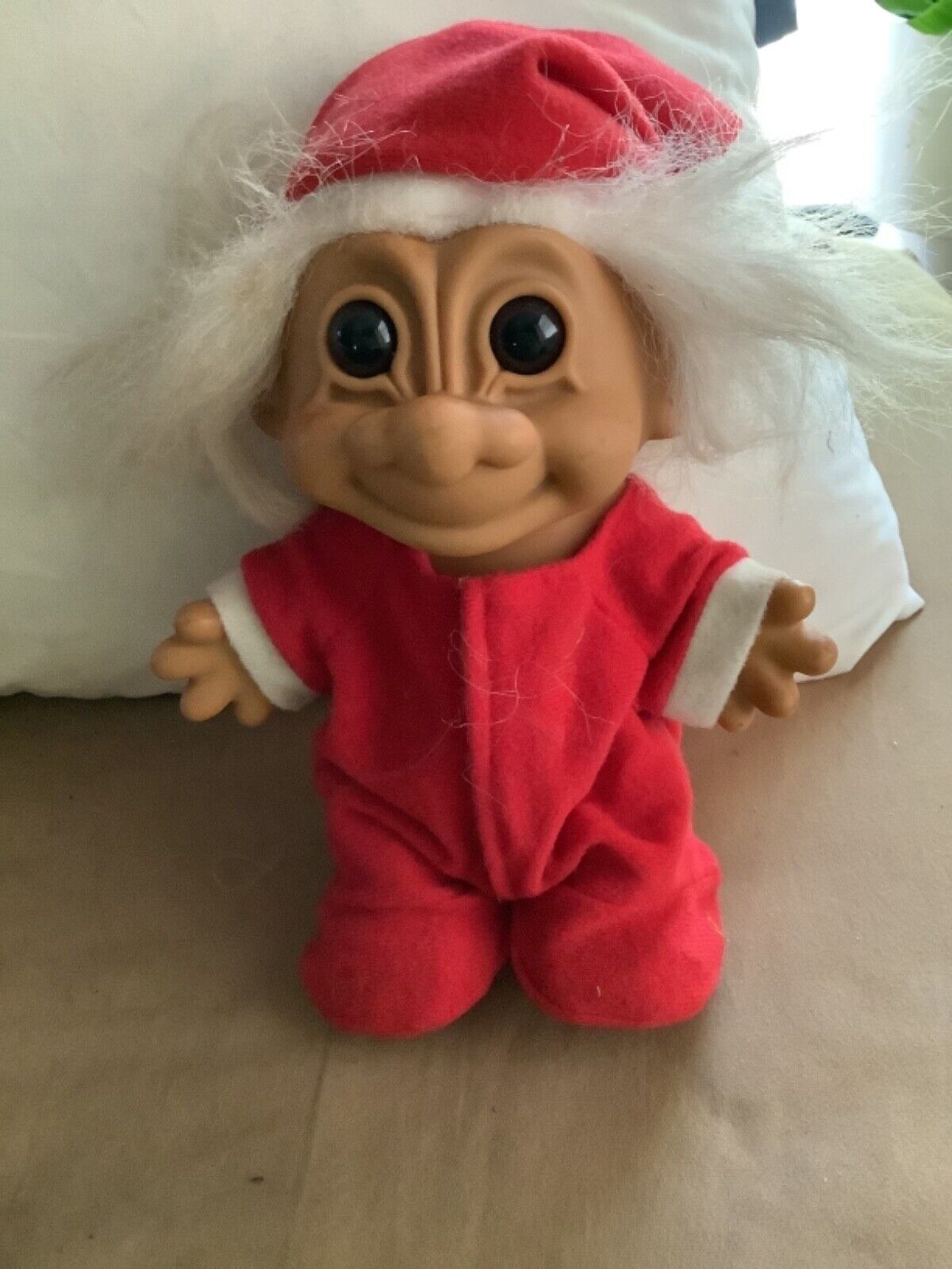 Vintage Russ Berrie Christmas Santa Claus Elf Outfit Vinyl Troll Doll 8" Tall