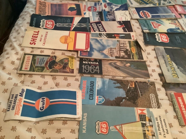 Vtg Road Maps From States USA Lot 82 Shell Phillips 66 gulf some 1950’s 1960’s