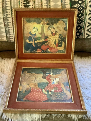 Vtg Asian Wall Art Signed Kinder-harris Inc Framed gold frame velvet matting