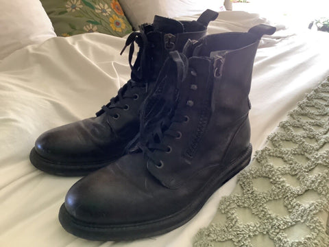 Steve Madden Naveen Men's Ranger ankle Boots Size 10 Leather Black zipper lace