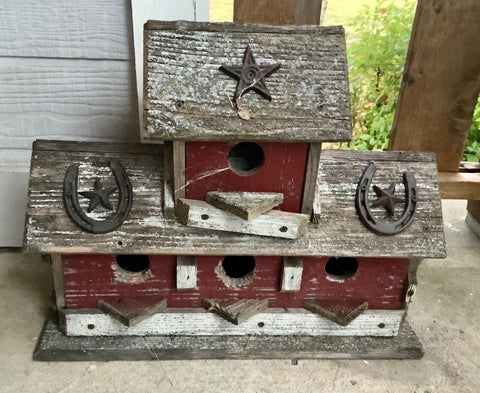 Vintage Wood Bird House birdhouse Wood  wooden texas star horseshoe handmade