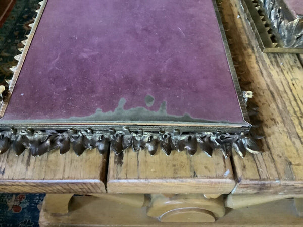 Vtg leaf Brass Mirror Vanity Dresser Table Top Footed Tray  with Kleenex box