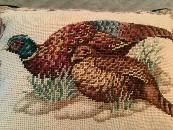 Vtg Pheasant Needlepoint Throw sofa couch pillow  Decorative Cushion tapestry