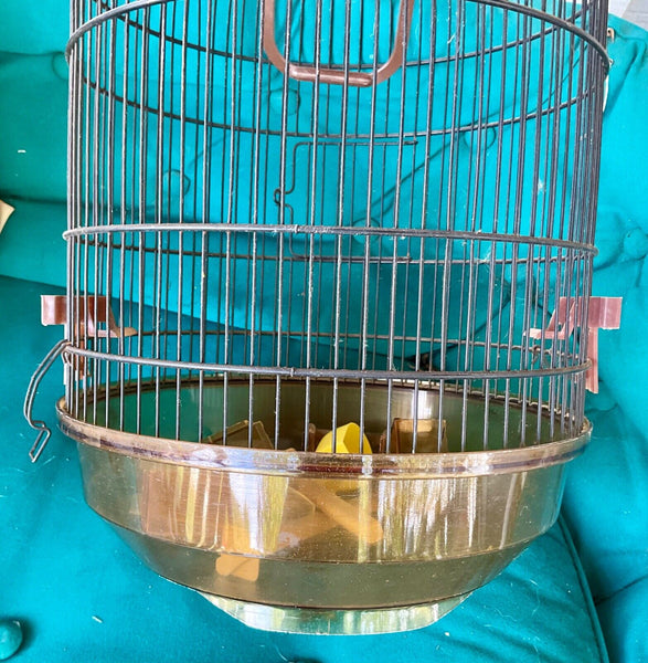 Vtg Metal Wire Bird Cage birdcage dome wire plastic Italy feeders swing perch