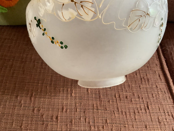 Satin Glass Globe Ball Lamp Shade Hand Painted Flowers Artist Signed 9.5"