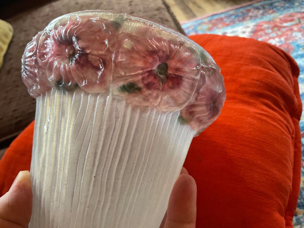 Antique 1920's Reverse Painted Embossed Glass Floral Light Shade