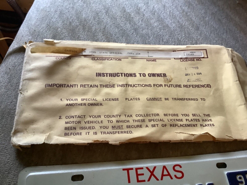 1995 Texas U.S. JUDGE License Plate Tag Original