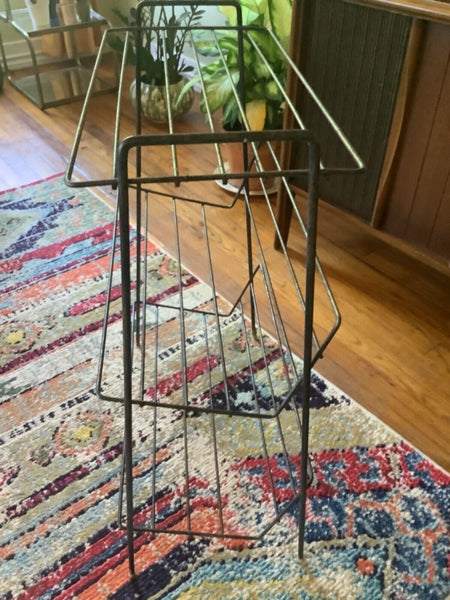 Vtg Mid Century 3 Tier Stand Shelf Rack Metal Wire Book Record Display