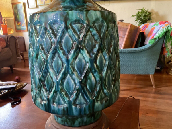 Vintage Blue Green Ceramic Pottery  table desk Lamp 60s Mid Century MCM Modern