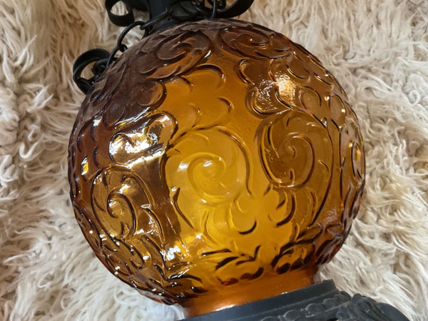 Vintage 1960's-1970's Amber Glass Gothic Spanish Revival Table Lamp mcm retro