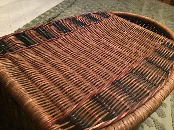 VTG WICKER RATTAN BED LAP BREAKFAST SERVING TRAY W/ 2 SIDE COMPARTMENTS