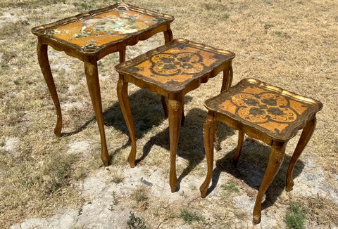 Vintage FLORENTINE ITALIAN Gold Gilt NESTING Stacking TABLES Hollywood Regency