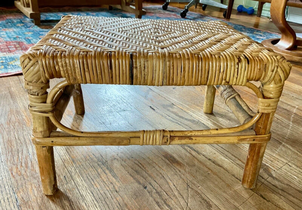 Vtg  Mid Century Modern Wicker Foot Stool boho mcm retro plantstand plant stand