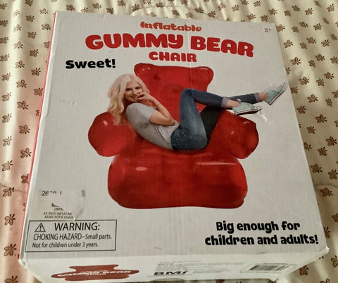RED GUMMY BEAR INFLATABLE CHAIR NEW 38 INCHES X 33 INCHES BY 26 INCHES