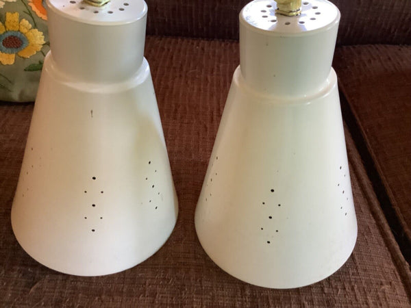 Vintage white double Dual Cone Light Fixture lamp '50's Mid Century modern mcm