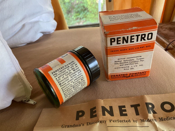 VINTAGE penetrol medicine glass bottle in box vapor rub cold chest