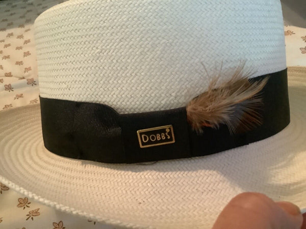 Dobbs Hat Mens Fedora Hat Black 5th Avenue NY Vintage straw vtg white