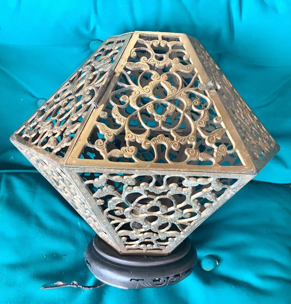 Vtg  Moroccan pierced Brass Ceiling Light Fixture lamp mid century modern