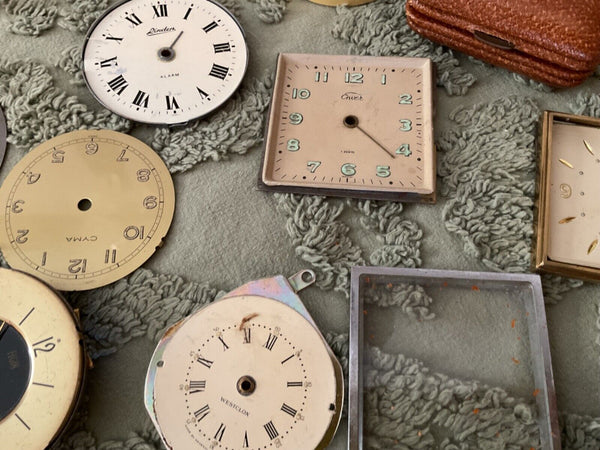 Huge Lot Of Vintage Antique Alarm Novelty Clock  face Parts Movements Case