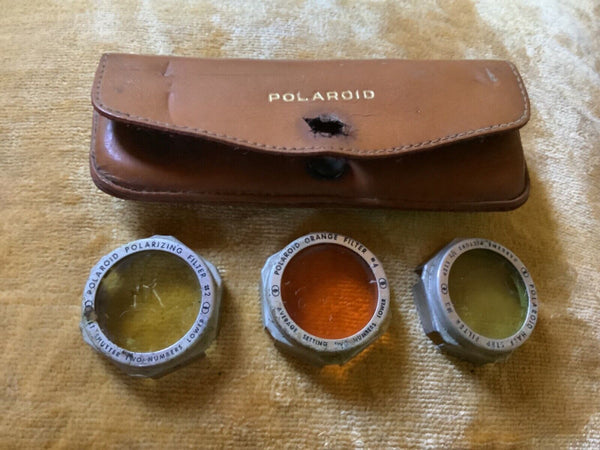 3 Vintage Polaroid Lenses- Half-step in case leather